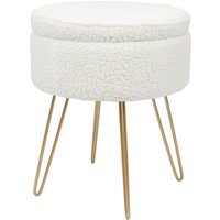 Round Boucle Storage Footstool - Cream - Gold