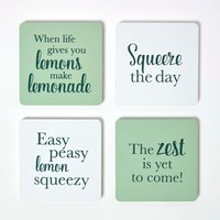 Coasters with Citrus Design, Set of 4 - Green