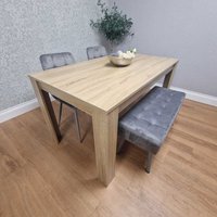 Dining Table With 2 Velvet Chairs and 1 Bench - Grey / 140cm