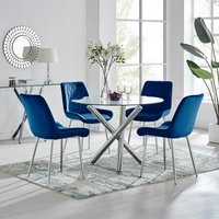 Selina Round Dining Table With Four Pesaro Silver Leg Chairs - Navy