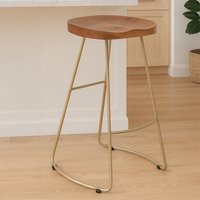 Nandri Acacia Wood and Antique Silver Bar Stool - Natural