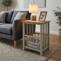 Magazine Rack Side Table Oak Veneer Ready Assembled Painted Finish - Sage Green / 45cm