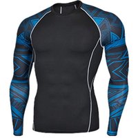 Men's Exercise Gym Long Sleeve Breathable Rash Vest - Blue / M