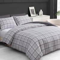 Double Brushed Microfiber Duvet Cover Set Reversible Design with Zipper Closure - Grey / Superking