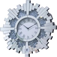 Crushed Jewel Sunburst Mirrored Wall Clock - Silver