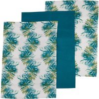 Winter Palm Set Of 3 Tea Towels - Blue