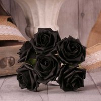 Bunch of 6 Small Foam Tea Roses - Black