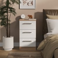 Devon Ready Assembled 3 Drawer Bedside Cabinet - White Matt & Bardolino Oak