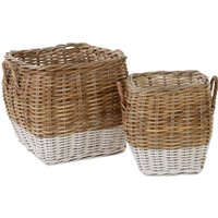 Hampstead Set of Two Natural Rattan Square Storage Baskets - Multi colour