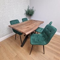 Kosy Koala 4 Seater Wooden Effect Dining Table with 4 Green Velvet Chairs