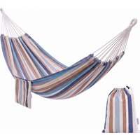 Coastal Design Outdoor Garden Single Hammock Attached Side Bag - Blue, White, and Brown Stripes
