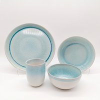 Reactive Blue Glaze Dinner Set Plates Bowls Cups - Turquoise / 16