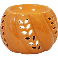 Four Candle Orange Ceramic Pumpkin Wax Burner with Leaf Detail