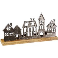 Four Candle Metal Townscape Tealight Holder in Silver