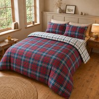 Rapport Home Ross Check Complete Duvet Cover Set with Fitted Sheet & Pillowcases in Red | Size: Single