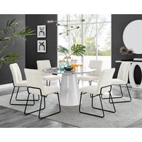 Palma White Marble Effect Dining Table and 6 Halle Black Leg Chairs - Cream
