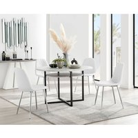 Adley Grey Concrete Effect Storage Dining Table and 4 Corona Silver Chairs - White