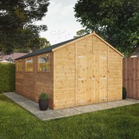 15 x 10 Wooden Garden Shed Shiplap Apex Workshop - Brown