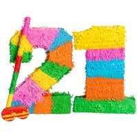 21st Birthday Anniversary Pinata Set with Stick Blindfold - Multi
