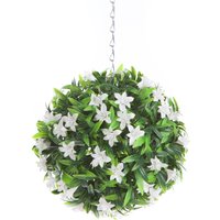 Best Artificial 23cm White Lily Hanging Basket Flower Topiary Ball - White