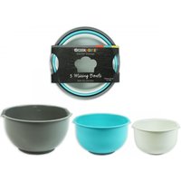 Set Of 3 Kitchen Mixing Bowls 2.5L 2L 1.5L Large Plastic Bowls Blue Grey White - Blue, white & grey