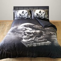 Alchemy Poe's Raven Duvet Cover Set Gothic Skull - Black / Double