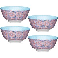 Set of 4 KitchenCraft Blue and Red Mosaic Style Ceramic Bowls - White