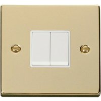 Polished Brass 10A 2 Gang 2 Way Light Switch - White