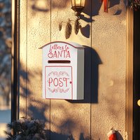 HOMCOM Christmas Post Box Wall Mounted Letters to Santa Mailbox - White