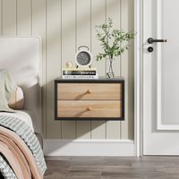 Wall Mounted Floating Bedside Table with Two Drawers - Black