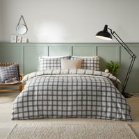Canberra Check Printed Duvet Cover Set - Grey/ Neutral / Double