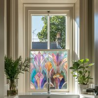 Inarzo Art Deco Stained Glass Privacy Window Film - Pink / 95cm