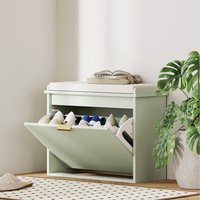 HOMCOM Shoe Bench with Padded Seat and Flip Drawer - Green / 62cm