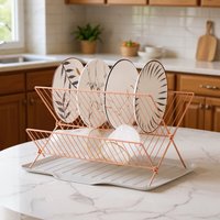 Lifeideas 2 Tier Foldable Countertop Dish Drying Rack with Drip Tray - Rose Gold