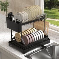 Lifeideas 2-Tier Carbon Steel Dish Drainer - Black
