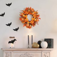 Autumn Twig Wreath with Lights and Berries - Orange