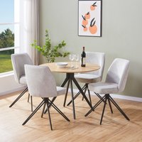 Aspen Light Oak Round Table and 4 Swivel Dining Chairs - Light Grey