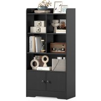 Freestanding Bookcase Bookshelf with Doors - Black