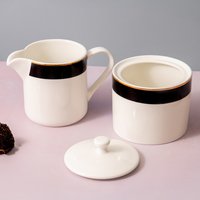 Mikasa Luxe Deco China Sugar Pot and Creamer Set, 245ml, White - Black / White