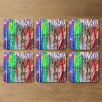 Big Ben And Trees Painted Coaster - Red