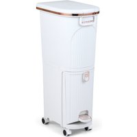 Kitchen Trash Can with Lid - White / 43l