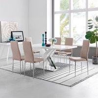 Atlanta Modern High Gloss White Dining Table And 6 Milan Chairs Set - Cappuccino
