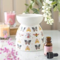 Floral Bug Print Oil Burner and Wax Warmer - White