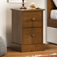 Farmhouse 2 Drawer Bedside Cabinet Table Solid Wood Pine Wooden - Dark Brown