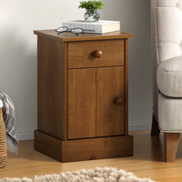 Farmhouse 1 Door 1 Drawer Pot Cupboard Bedside Cabinet Table Wooden Pine - Dark Brown