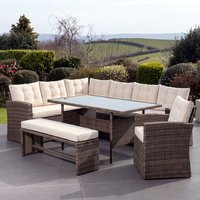 Piana 10 Seat Rattan Corner Sofa with Table, Bench and Chair - Brown & Cream