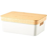 Eden & Willow 11L White Storage Basket with Bamboo Lid and Handles - 11L
