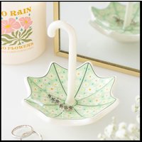 Floral Umbrella Trinket Dish for Jewelry and Coins - White