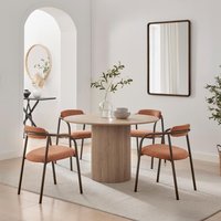 Penrose Round Oak Effect Wood Dining Table 4 Rhea Chairs - Terracotta