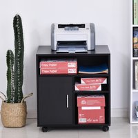 HOMCOM Multi-Storage Printer Unit With 5 Compartments Wheels - Black